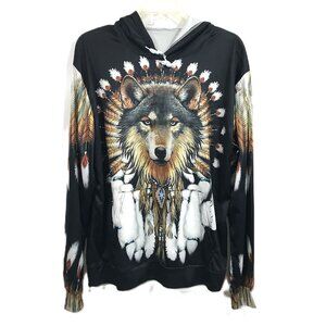 3D Print Tribal Wolf Feathers Hoodie Women XL